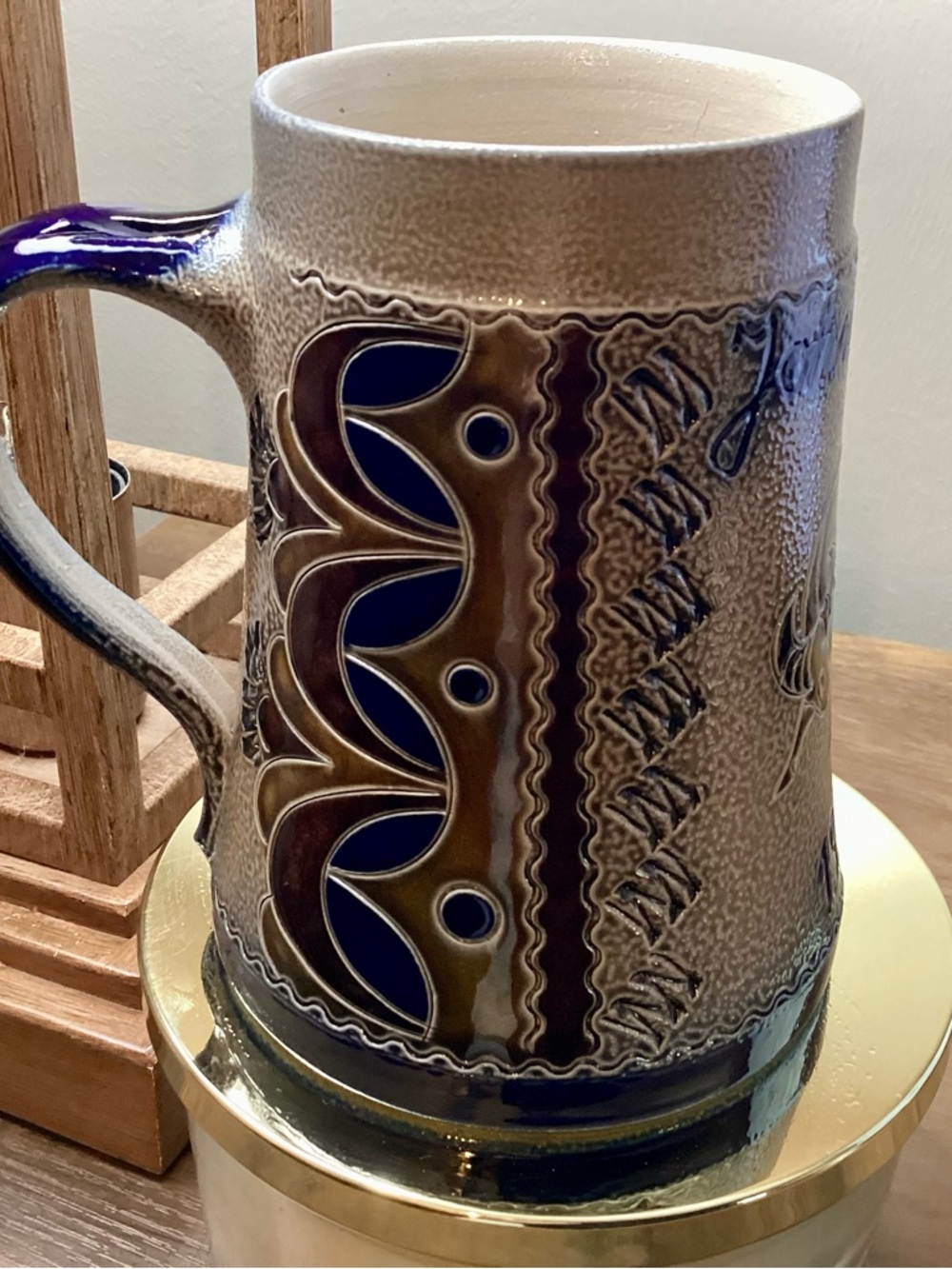 Handcrafted German Ceramic Mug in Blue and Brown